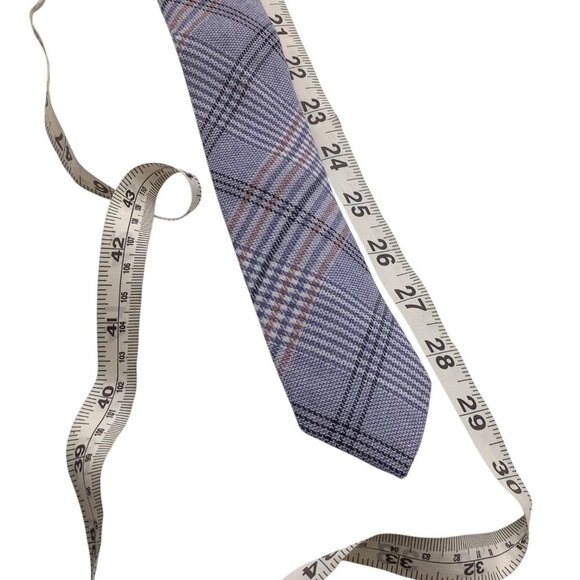 Skinny Tie Madness Blue Plaid Neck Tie Men Style SKM3224 "The Blue Bird" Cotton - Picture 5 of 10